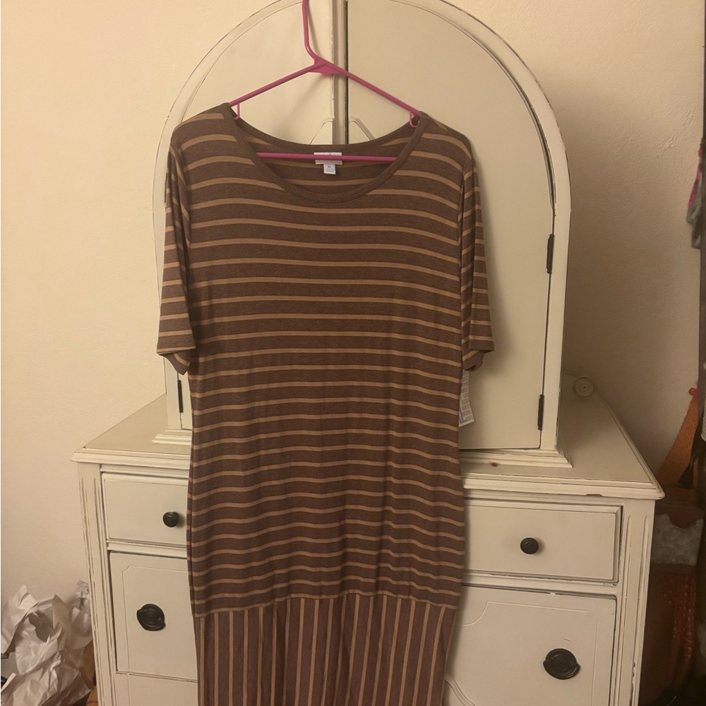 NWT LuLaRoe Brown Striped Midi Dress